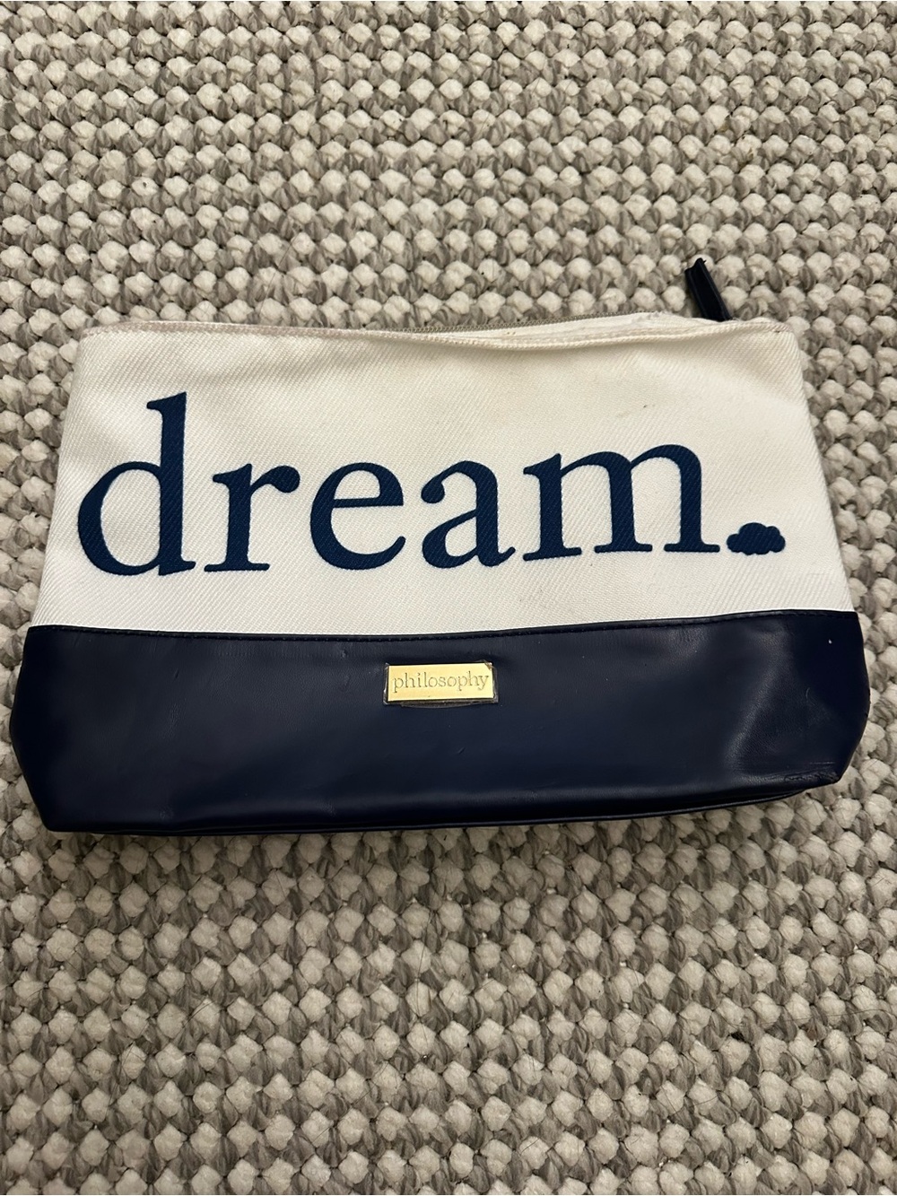 Philosophy Cream and Navy "Dream" Cosmetic Pouch